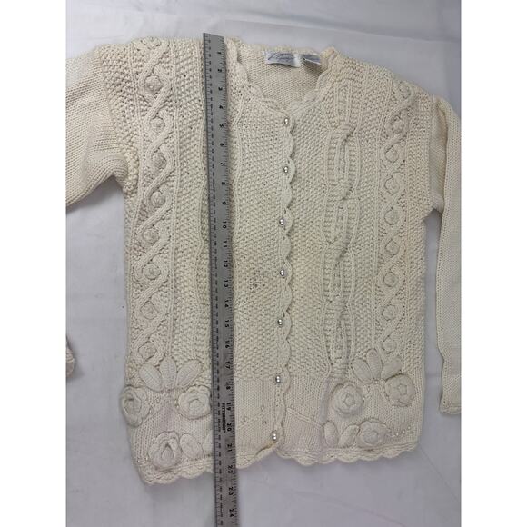 Vintage New Lauren Grey Cable Knit Sweater Cardigan Pearl Buttons SMALL - Picture 9 of 16